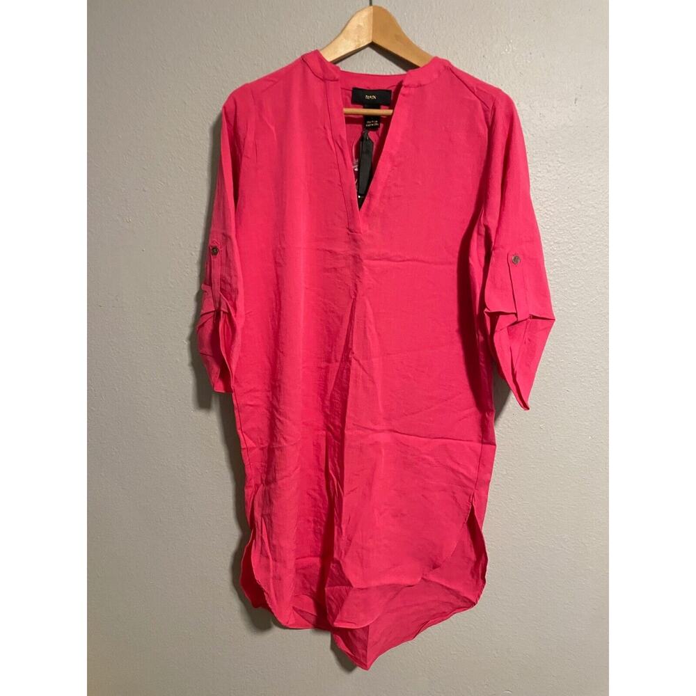 Womens Shift Dress Small Fuschia Viscose Roll Tab Relaxed Deadstock Lagenlook